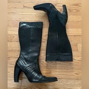 [MX23.5/US 6.5]Franco Cuadro Mixed Leather Heeled Mid Calf Boots Boho Aligator